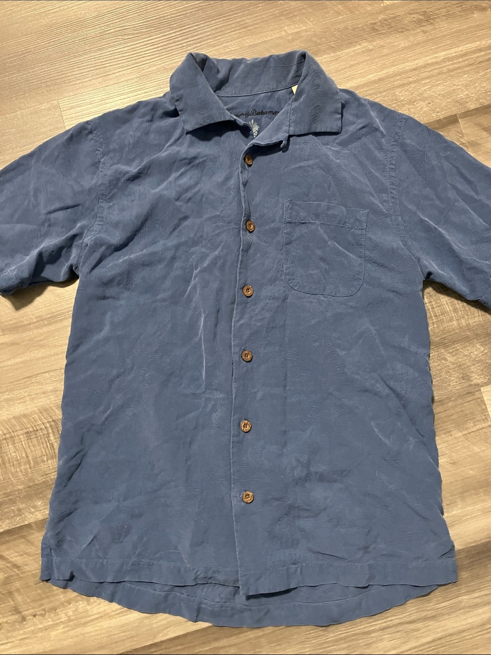 Tommy Bahama Navy Textured Silk Button Up Shirt Mens small Tropical